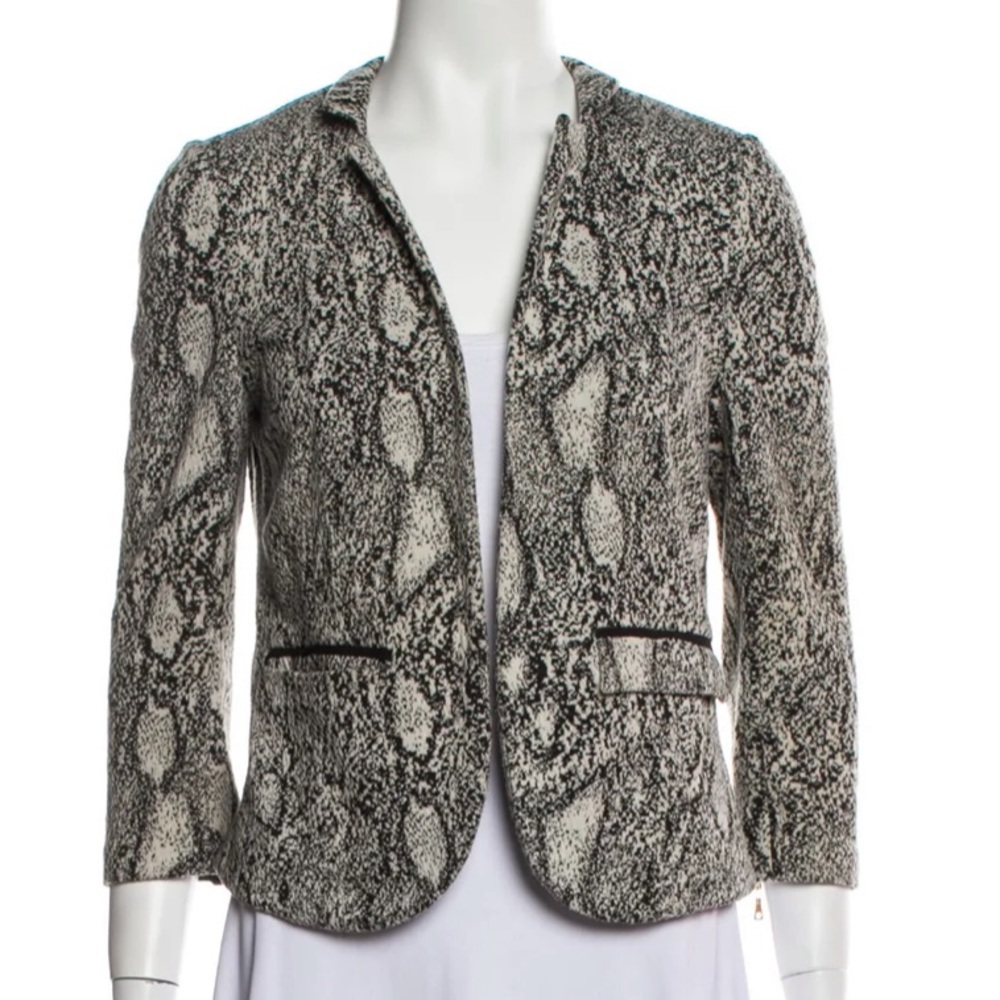 Rebecca Taylor Black and White Snakeskin Print Peplum Blazer